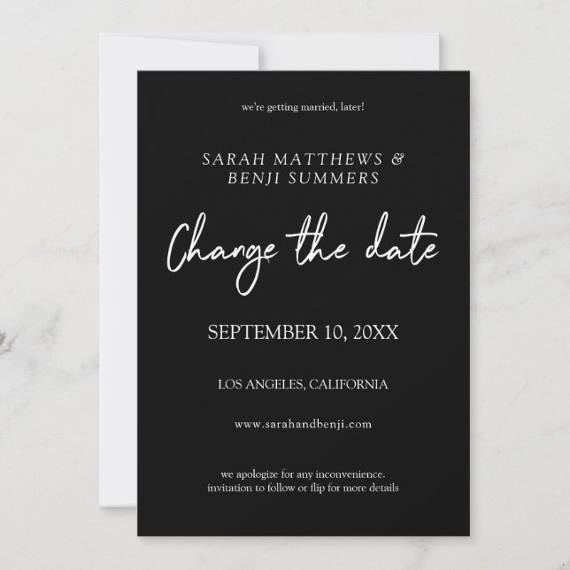 White & Black Handwriting Change the Date - Black Invitation (Front)