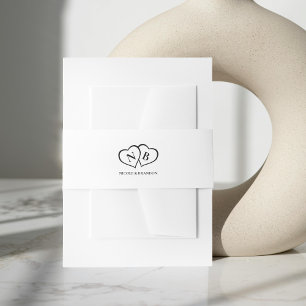 White & Black Heart Monogram Wedding Invitation Belly Band