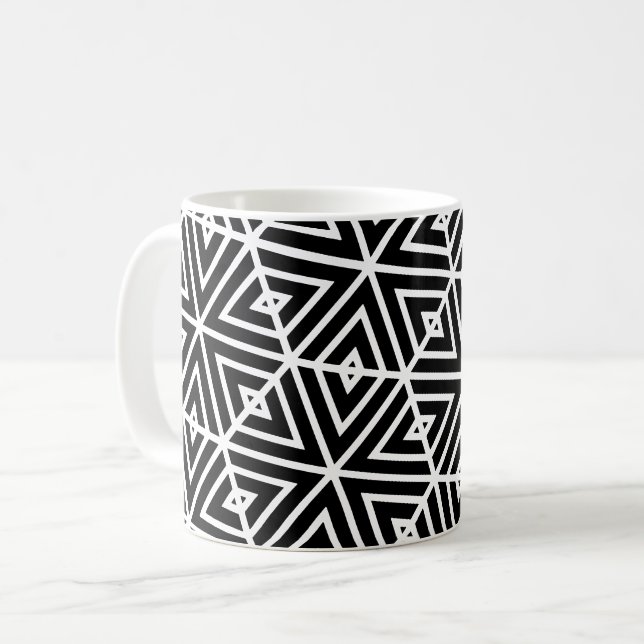 White Black Hexagon Honeycomb Triangles Pattern Coffee Mug (Front Left)
