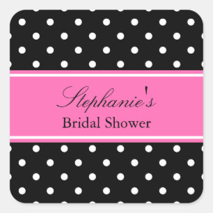 White Black, Hot Pink Polka Dot Bridal Shower Square Sticker