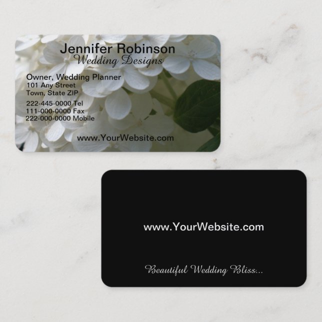 White Black Hydrangea Wedding Business Card Set (Front/Back)