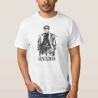 White Black Illustrated Brush Gentleman T-Shirt