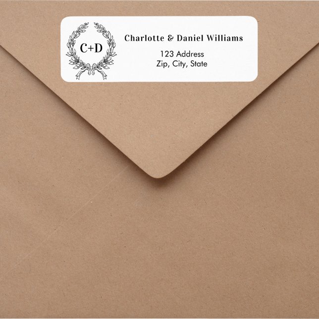 White black initials wreath wedding return address (Creator Uploaded)