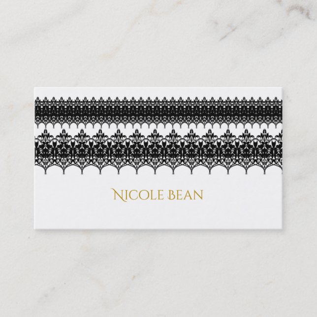 White & Black Lace Look Elegant Wedding Business Card (Front)