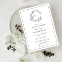 White Black Leafy Crest Monogram Bridal Shower