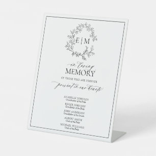 White Black Leafy Crest Monogram In Loving Memory Pedestal Sign