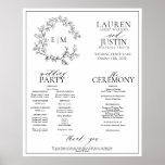 White Black Leafy Crest Monogram Wedding Program Poster<br><div class="desc">We're loving this White Black Leafy Crest Monogram Wedding Program Poster! Simple, elegant, and oh-so-pretty, it features a hand drawn leafy wreath encircling a modern wedding monogram. It is personalised in elegant typography, and accented with hand-lettered calligraphy. Finally, it is trimmed in a delicate frame. features all the details normally...</div>