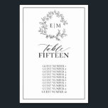 White Black Leafy Crest Monogram Wedding Table Number<br><div class="desc">Create the perfect reception setting! We're loving this White Black Leafy Crest Monogram Wedding Table Number! Simple, elegant, and oh-so-pretty, it features a hand drawn leafy wreath encircling a modern wedding monogram. It is personalised in elegant typography, and accented with hand-lettered calligraphy. Finally, it is trimmed in a delicate frame....</div>