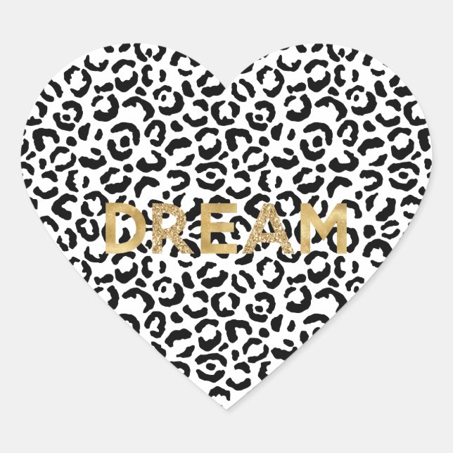 White Black Leopard Print Gold Glitter Dream Heart Sticker (Front)