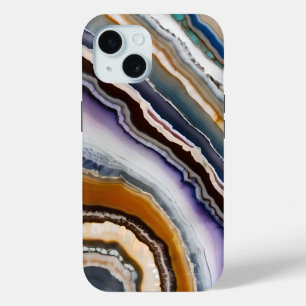 White Black Lilac Blue Terracotta Agate Geode iPhone 15 Case