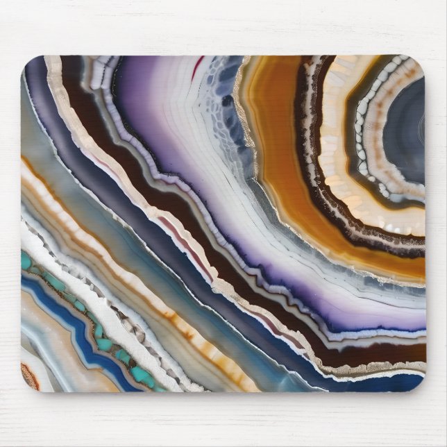 White Black Lilac Blue Terracotta Agate Geode Mouse Pad (Front)