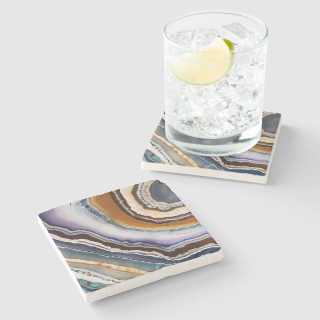 White Black Lilac Blue Terracotta Agate Geode Stone Coaster (Side)