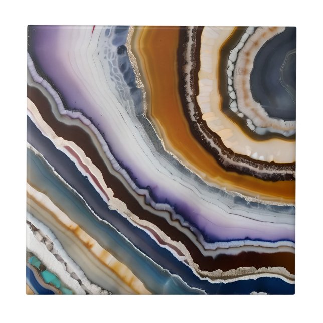 White Black Lilac Blue Terracotta Agate Geode Tile (Front)