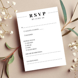 White & Black Line Simple Wedding RSVP Card