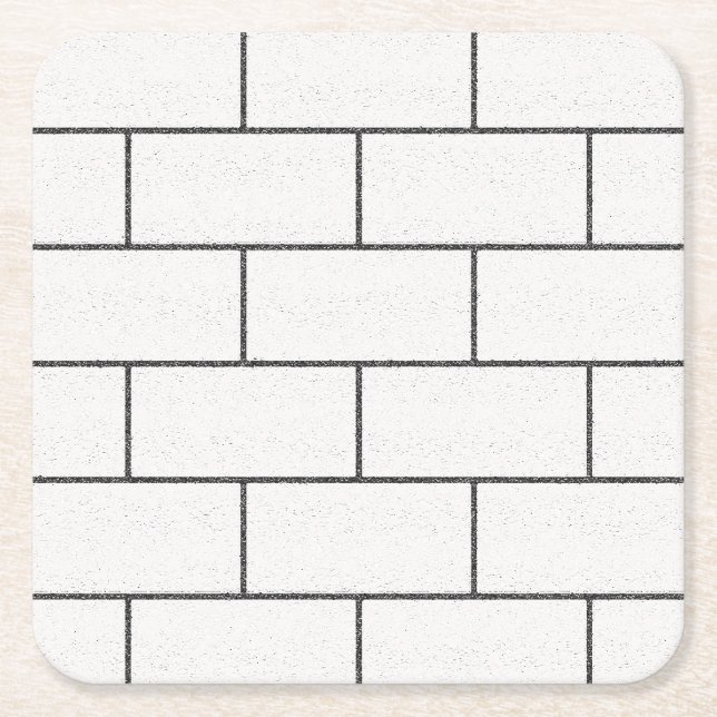 White Black Lines Concrete Bricks Pattern Square Paper Coaster (Front)