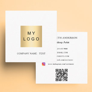 White black logo QR code social media Square Business Card