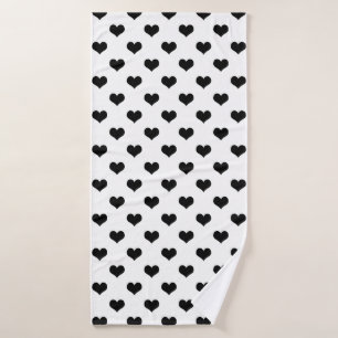 White Black Love Heart Pattern Design Bath Towel