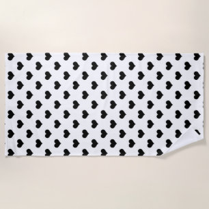 White Black Love Heart Pattern Design Beach Towel
