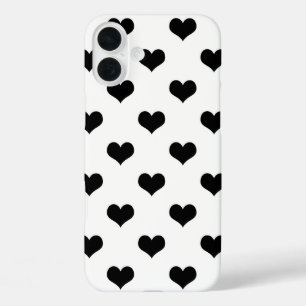 White Black Love Heart Pattern Design iPhone 16 Plus Case