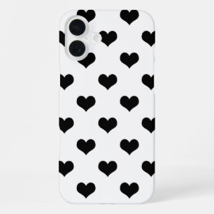 White Black Love Heart Pattern Design iPhone 16 Plus Case