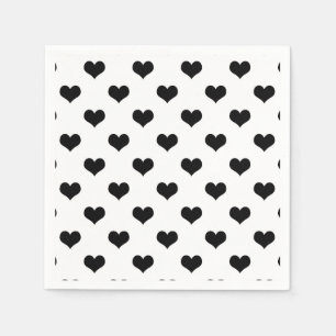 White  Black Love Heart Pattern Design  Napkin