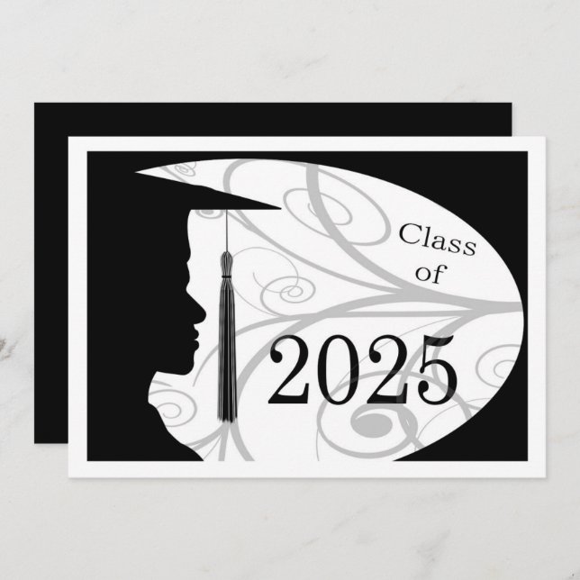 White & Black Man Silhouette 2025 Graduation Party Invitation (Front/Back)