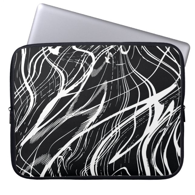White Black Marble: Abstract Vintage Laptop Sleeve (Front)