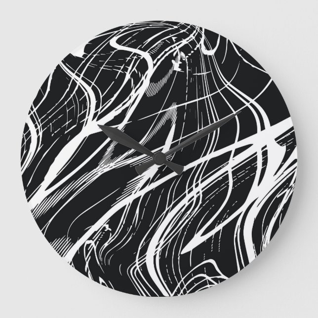 White Black Marble: Abstract Vintage Large Clock (Front)