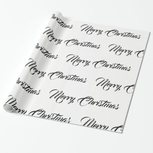 White & Black Merry Christmas Fancy Script Wrapping Paper