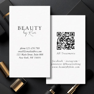 White & Black Minimal Elegant, Salon QR Code Business Card