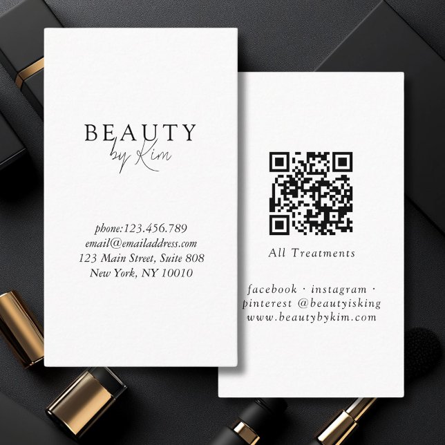 White & Black Minimal Elegant, Salon QR Code Business Card (White & Black Minimal Elegant, Salon QR Code Business Card)