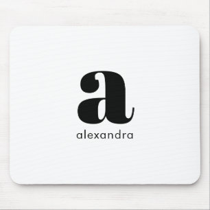 White Black Minimal Monogram Modern Elegant Mouse Pad