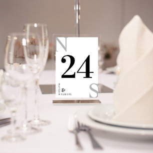 White & Black Minimalist & Elegant Bold Initials Table Number