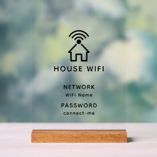 White & Black Minimalist House Wifi Password Acrylic Sign