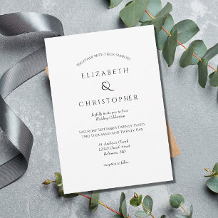 White Black Minimalist Modern Simple Wedding  Invitation