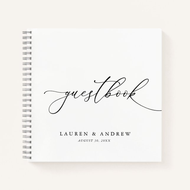 White & Black Minimalist Wedding Guestbook Notebook (Front)