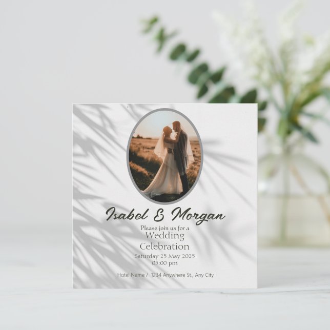 White Black Minimalist Wedding Invitation ,photo  (Standing Front)
