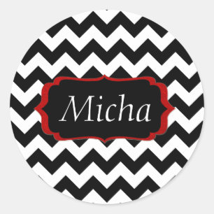 White & Black Modern Chevron Monogram Classic Round Sticker