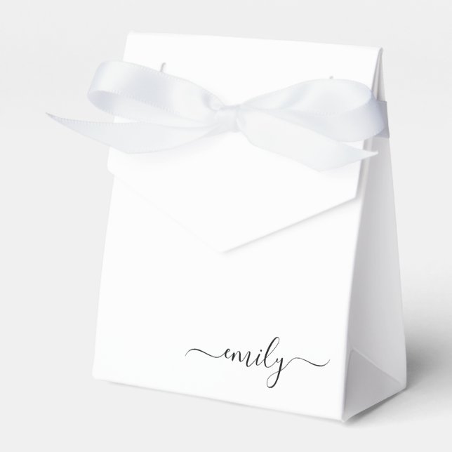 White Black Modern Script Monogram Name Favour Box (Front Side)