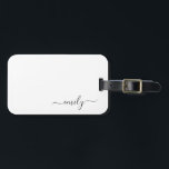 White Black Modern Script Monogram Name Luggage Tag<br><div class="desc">Black and White Simple Script Monogram Name. This makes the perfect sweet 16 birthday,  wedding,  bridal shower,  anniversary,  baby shower or bachelorette party gift for someone that loves glam luxury and chic styles.</div>