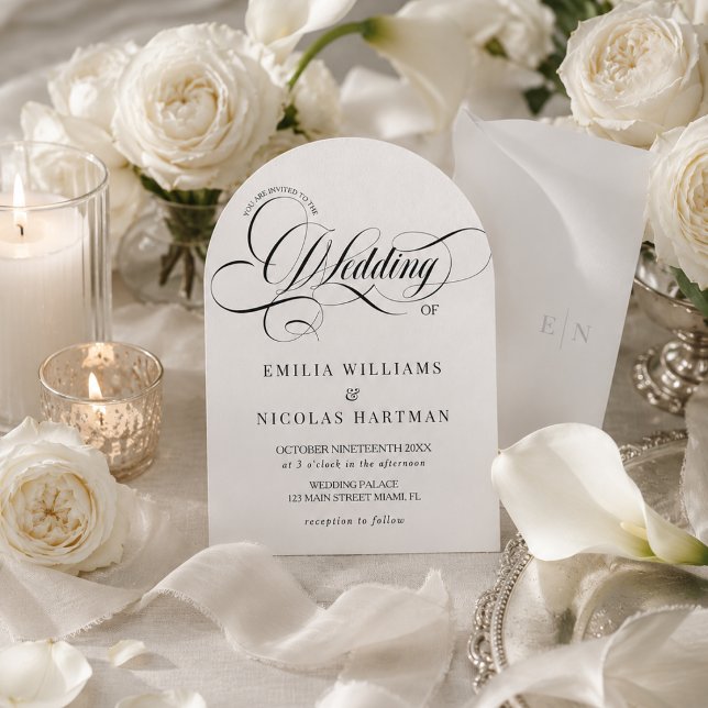 White & Black Monogram All In One Wedding Invitation (Creator Uploaded)