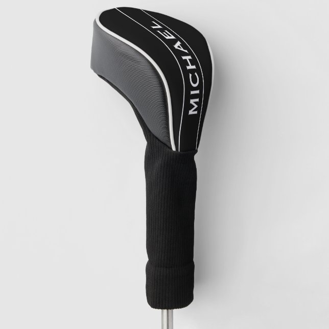 White black Monogram and Name Personalised  Golf Head Cover (Angled)