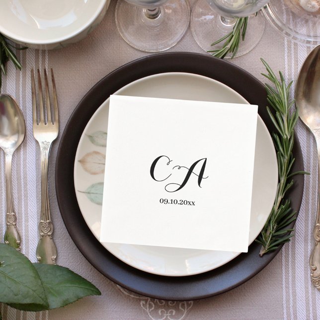 White black monogram birthday napkin (Creator Uploaded)