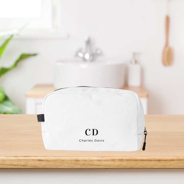 White black monogram initials name dopp kit (Creator Uploaded)