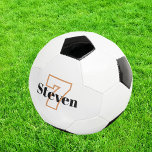 White black monogram initials name number soccer ball<br><div class="desc">A stylish white background and black,  white,  golden coloured text. Personalise and add your name and player number.</div>