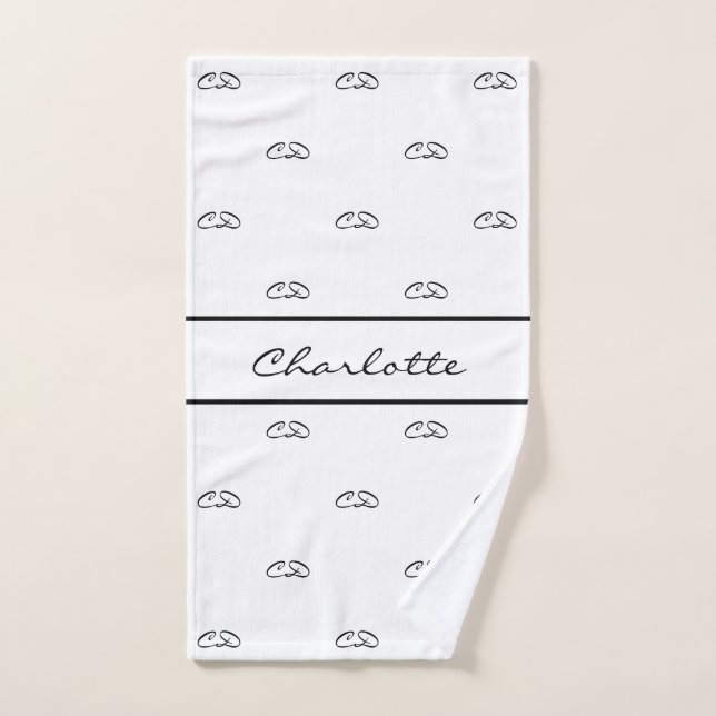 White black monogram initials name script hand towel (Hand Towel)