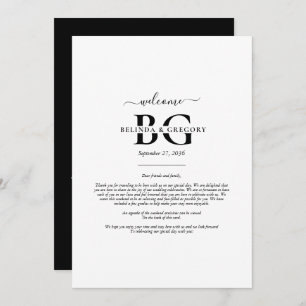 White Black Monogram Initials Wedding Itinerary Programme