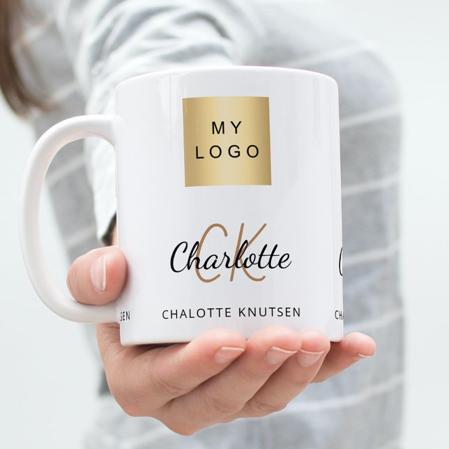 White black monogram name business logo coffee mug (Creator Uploaded)