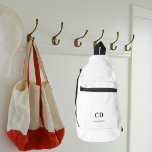 White black monogram name sling bag<br><div class="desc">White background,  black text. Personalise and add your monogram initials and full name.</div>