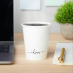 White Black Monogram Paper Cups<br><div class="desc">White and Black Elegant Monogram Birthday,  Wedding,  Bridal Shower or Bachelorette Party Cup. This Birthday Party Cup can be customised to include your first name. Please contact the designer for customised matching items.</div>